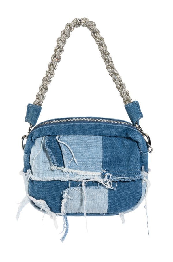 TANIA DENIM PATCH BAG WITH DIAMOND STRAP Cheap