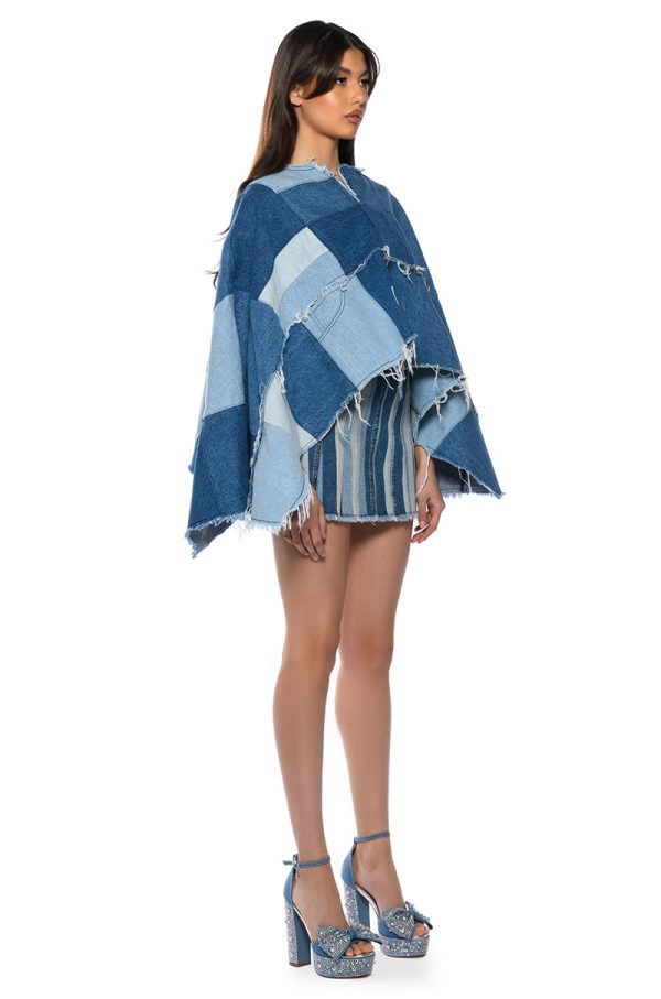 TO THE CHATEAU PATCHWORK DENIM PONCHO Supply