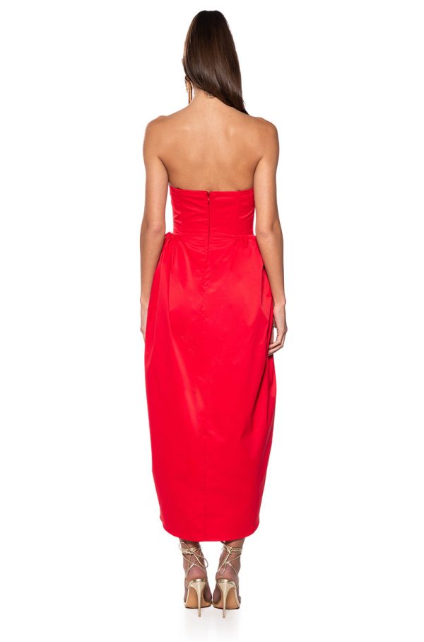 TULIP SKIRT SPAGHETTI STRAP MIDI DRESS IN RED on Sale