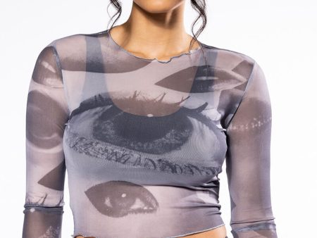 ALL EYES ON YOU LONG SLEEVE MESH TOP For Sale