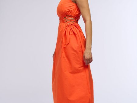 ALINA LACE UP DETAIL MAXI DRESS IN ORANGE Sale