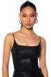 ULTRA STRETCH FAUX LEATHER SQUARE NECK BODYSUIT IN BLACK Cheap