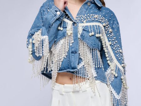 THE WORLD IS YOUR OYSTER PEARL TRIM DENIM JACKET Online