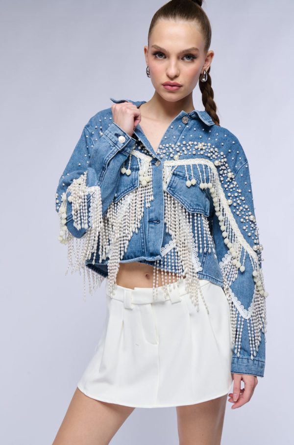 THE WORLD IS YOUR OYSTER PEARL TRIM DENIM JACKET Online