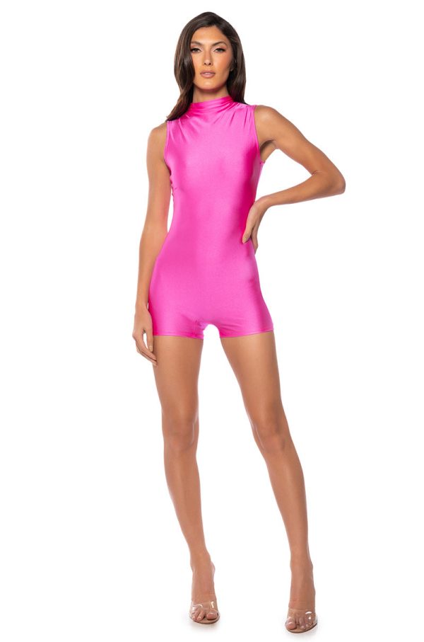 THE CASSIE SLEEVELESS SLINKY ROMPER IN FUCHSIA Supply