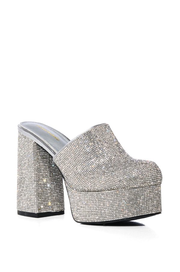 WILKINSON EMBELLISHED CHUNKY CLOG PUMP IN SILVER on Sale