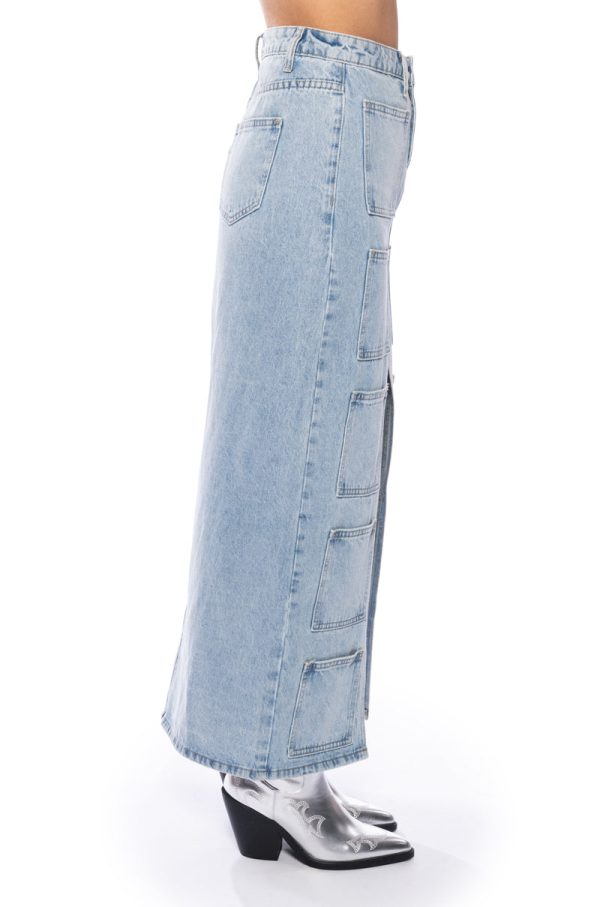 ANGELICA DENIM MIDI OPEN SLIT SKIRT For Cheap