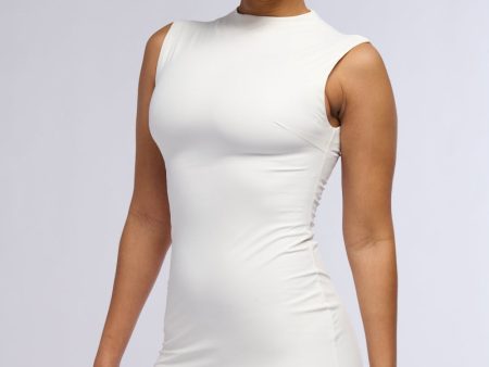 ULTRA LUXE FAUX LEATHER MOCK NECK MINI DRESS IN WHITE Online Sale