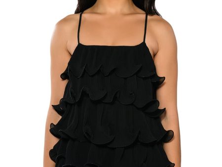 SWEETIE PLEATED RUFFLE SLEEVELESS MINI DRESS IN BLACK Cheap