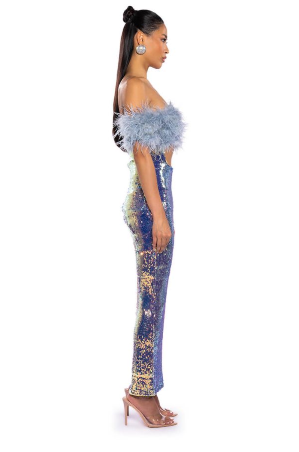 TOP TIER FEATHER DETAIL SEQUIN MAXI DRESS Hot on Sale