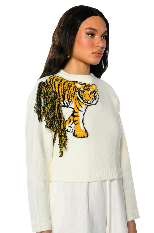 TIGER BABY CREW NECK LONG SLEEVE SWEATER For Cheap