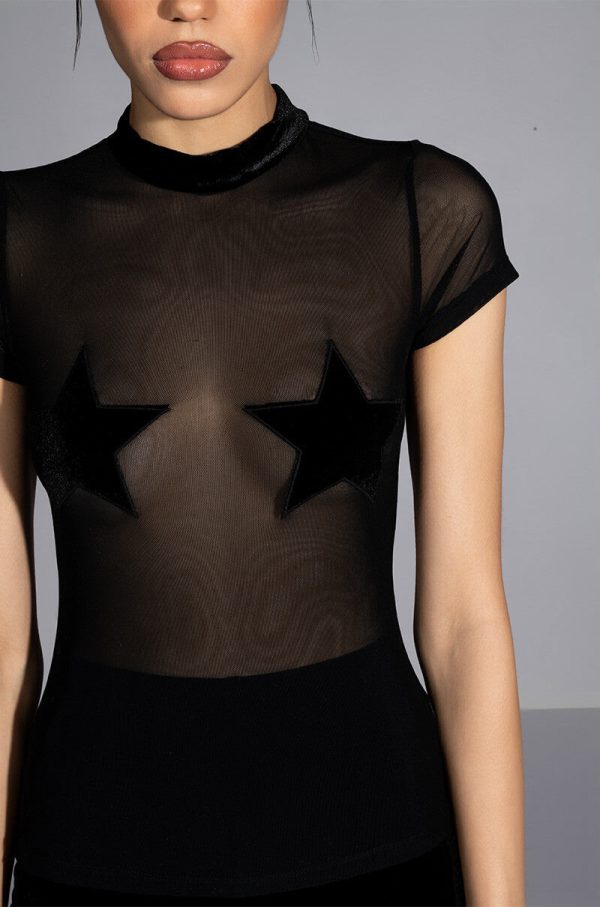 WRITTEN IN THE STARS MESH SHORT SLEEVE TOP For Cheap