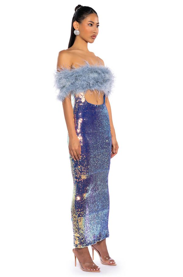 TOP TIER FEATHER DETAIL SEQUIN MAXI DRESS Hot on Sale