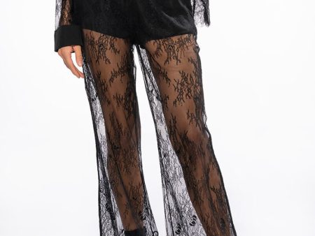 ALL OVER LACE HIGH WAIST WIDE LEG TROUSER For Cheap