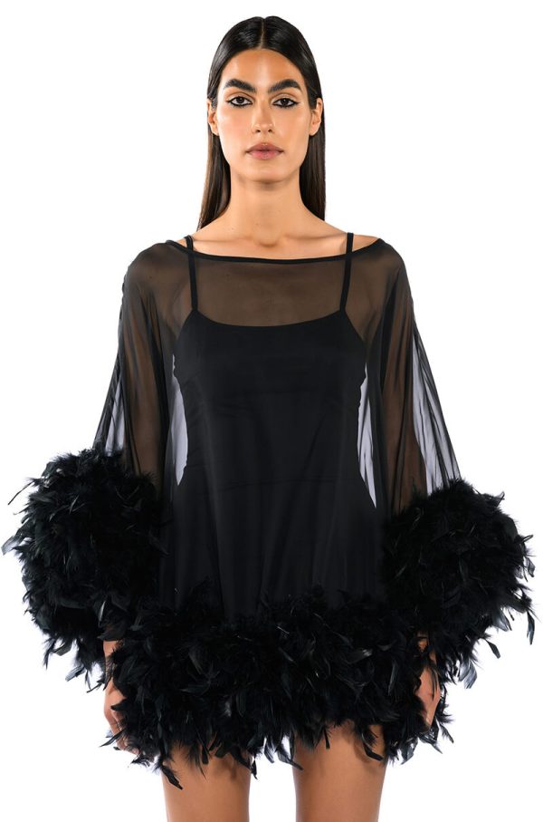 THAT VA VA VOOM LONG SLEEVE SHEER TRAPEZE DRESS Supply