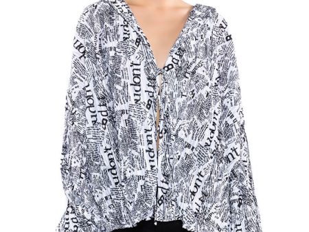 THAT NEW NEWS PRINTED PLEATED TIE FRONT BLOUSE For Discount