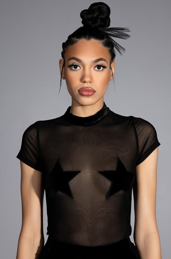 WRITTEN IN THE STARS MESH SHORT SLEEVE TOP For Cheap