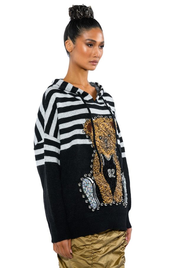 TEDDY HOODED STRIPED SWEATER For Cheap