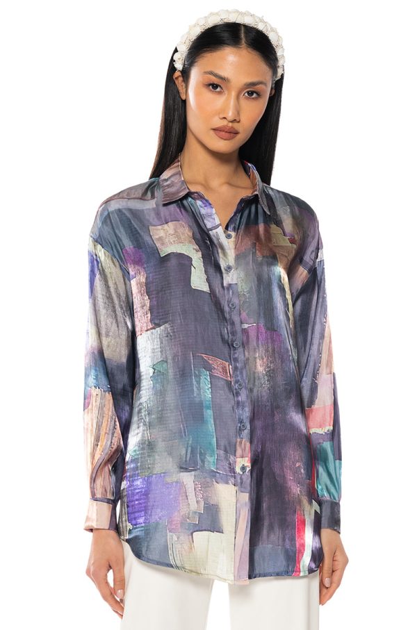 UNDER THE LIGHTS SATIN BUTTON DOWN For Cheap