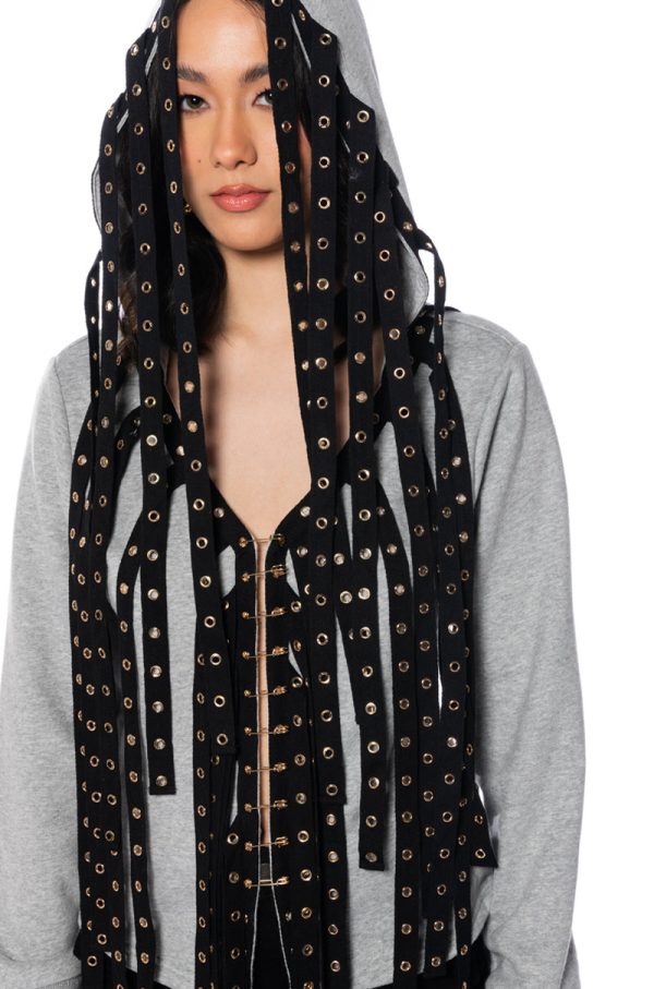 TAY TAY FRINGE DETAIL HOODED SWEATSHIRT For Discount