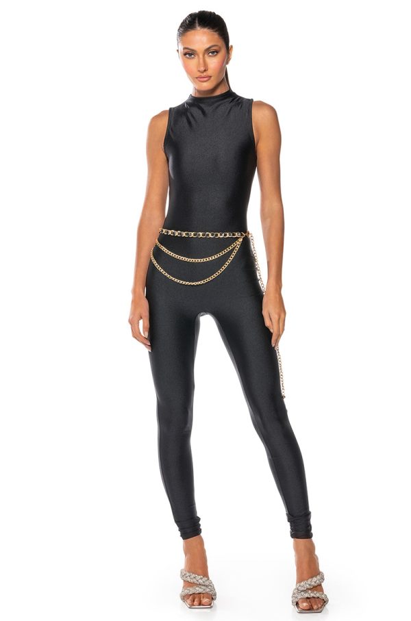 THE CASSIE SLEEVELESS SLINKY JUMPSUIT IN BLACK Discount