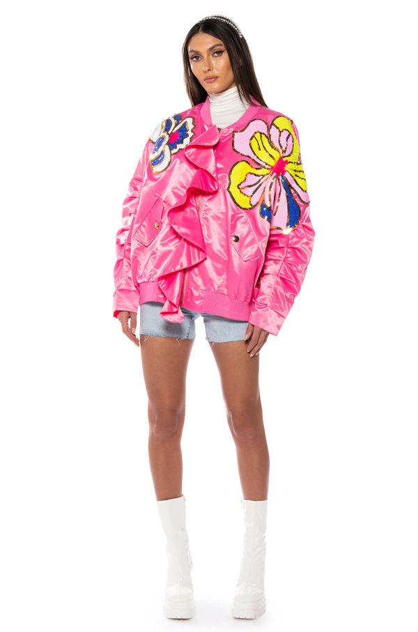 TENTENDO NYLON BOMBER WITH SEQUIN FLOWERS Online Sale