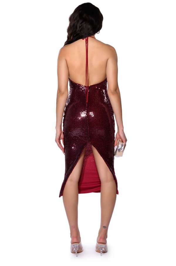 WONDERLAND SEQUIN MAXI DRESS IN BURGUNDY Online now