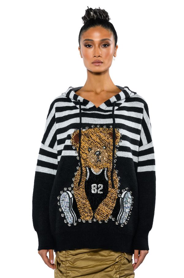 TEDDY HOODED STRIPED SWEATER For Cheap