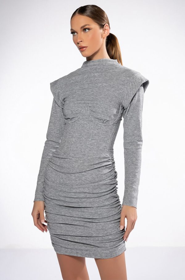 THEA CORSETED KNIT LONG SLEEVE MINI DRESS Cheap