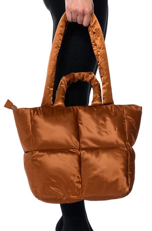 TOVA NYLON TOTE BAG IN BROWN PUFFER Discount