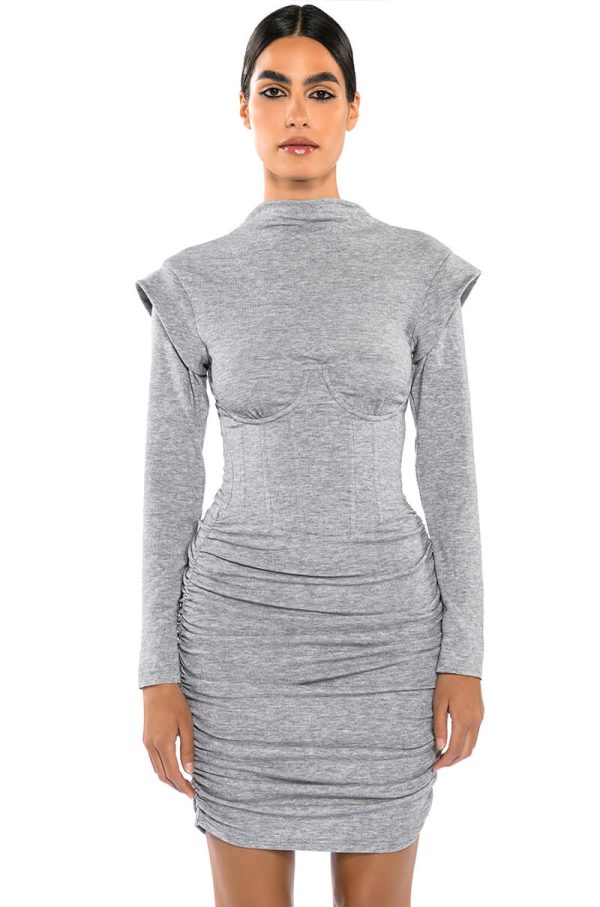 THEA CORSETED KNIT LONG SLEEVE MINI DRESS Cheap