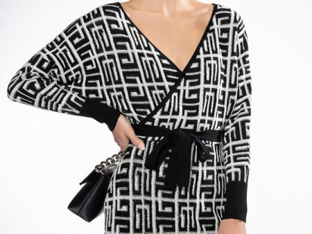 WRAP FRONT GEOMETRIC KNIT MINI DRESS Supply