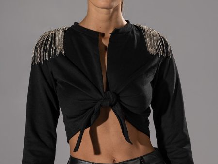 ALIGNED RHINESTONE SHOULDER WRAP SWEATSHIRT Online Sale