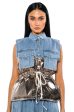 TO THE MOON METALLIC PUFFER VEST WITH DENIM Hot on Sale