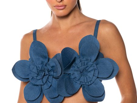 ZOEY DENIM FLOWER CROP TOP on Sale