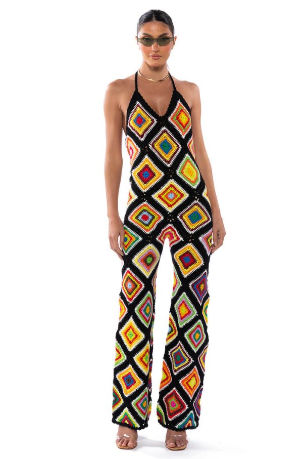 THE WAY YOU GROOVE CROCHET HALTER JUMPSUIT Sale