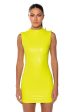 ULTRA LUX FAUX LEATHER MOCK NECK MINI DRESS IN LIME GREEN Online now