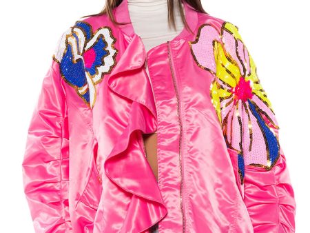 TENTENDO NYLON BOMBER WITH SEQUIN FLOWERS Online Sale