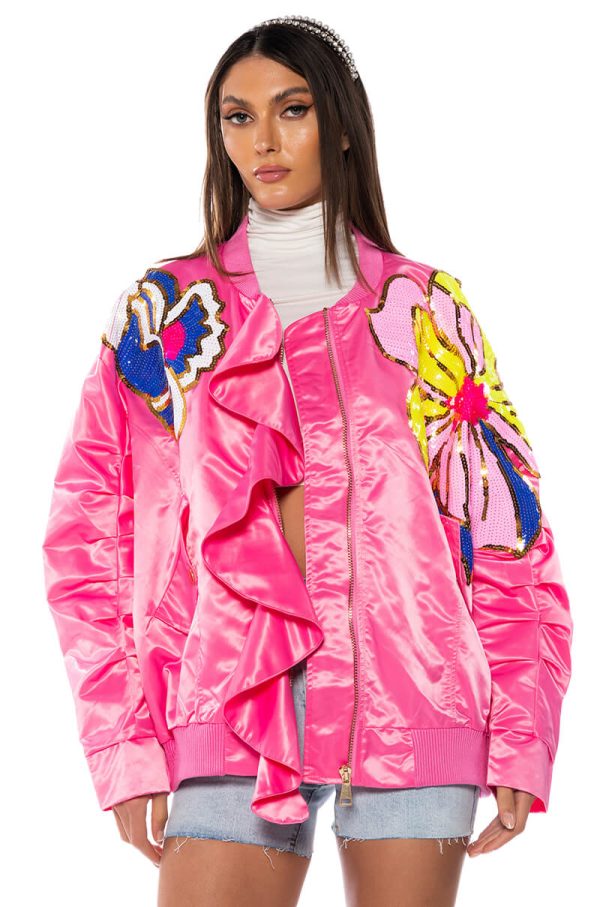 TENTENDO NYLON BOMBER WITH SEQUIN FLOWERS Online Sale