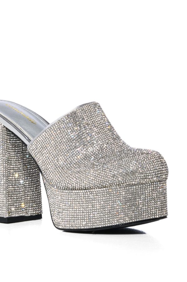 WILKINSON EMBELLISHED CHUNKY CLOG PUMP IN SILVER on Sale