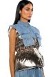 TO THE MOON METALLIC PUFFER VEST WITH DENIM Hot on Sale