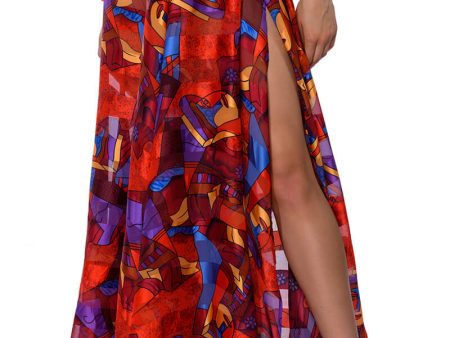 AESTHETIC SCARF PRINT MAXI SKIRT For Cheap