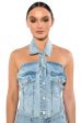 ANGELICA DENIM BUTTON DOWN COLLAR CORSET TOP For Sale