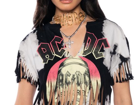 AC DC CROPPED FRINGE TSHIRT Sale