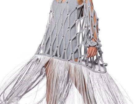 TIED UP FRINGE EMBELLISHED LONG SWEATER Supply