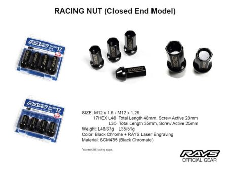 Rays 17HEX Racing Nut 12x1.5 Set L48 (Closed End) (4 PCS) - Black Chromate Sale