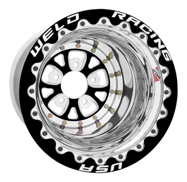 Weld V-Series 15x15   5x4.5 BP   4in. BS Black Center-Polish Shell Wheel - Black Double Beadlock MT For Cheap